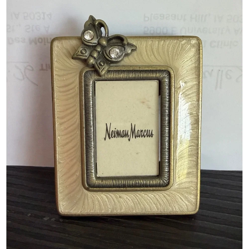 Jay Strongwater Neiman Marcus Mini Butterfly Enamel Picture Frame Cream